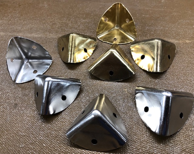 Metal corners for old automobile trunks, nickel or brass