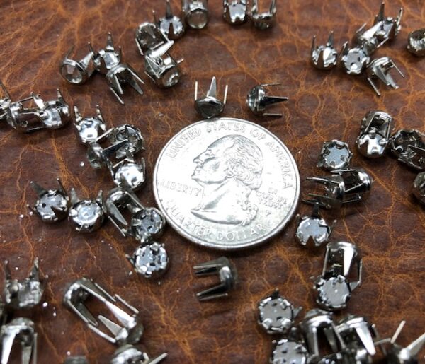 Small Clear Rhinestone Spots with Prongs on Back for Leather Craft or Fabric Projects