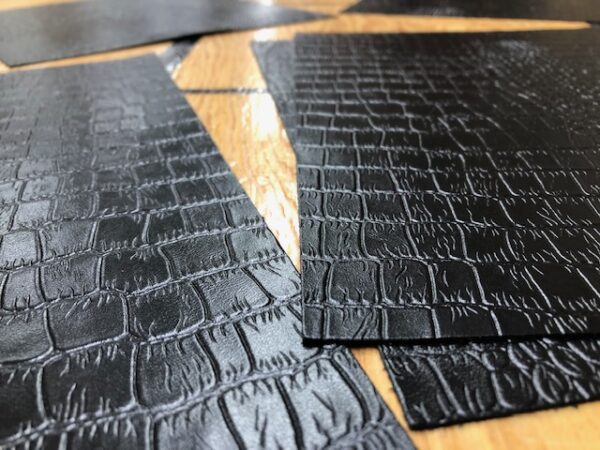 Leather Project Panels: Crocodile-embossed cattlehide in black, 10 inches by 12 inches each