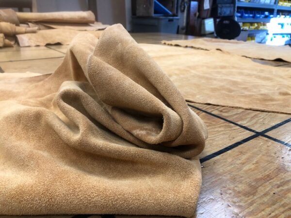 USA Cattlehide Suede Splits in Golden Tan Available in Two Size Ranges
