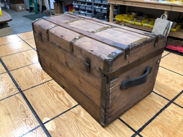 T926: Pre-Civil War Rounded Top Brass Bound Trunk