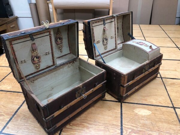Pair of Matching 1880s Doll Trunks in As Found Condition